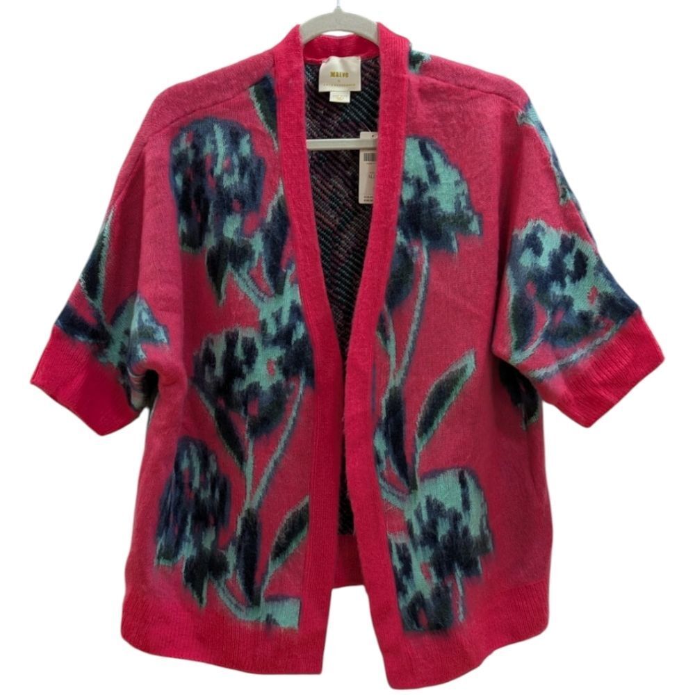 Maeve Anthropologie Womens OS Acrylic Floral Pink Rose Open Front Cardigan NWT